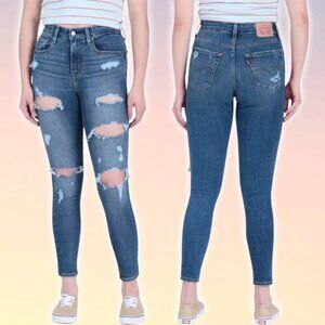 LEVI'S 721 High Rise Skinny Jean Sz 27 Blue Distressed Ripped Detail